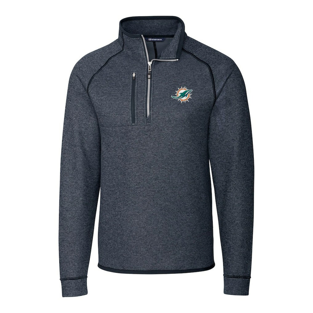 Miami Dolphins Cutter & Buck Big & Tall Mainsail Sweater-Knit Half-Zip Jacket - Heather Navy Jackets
