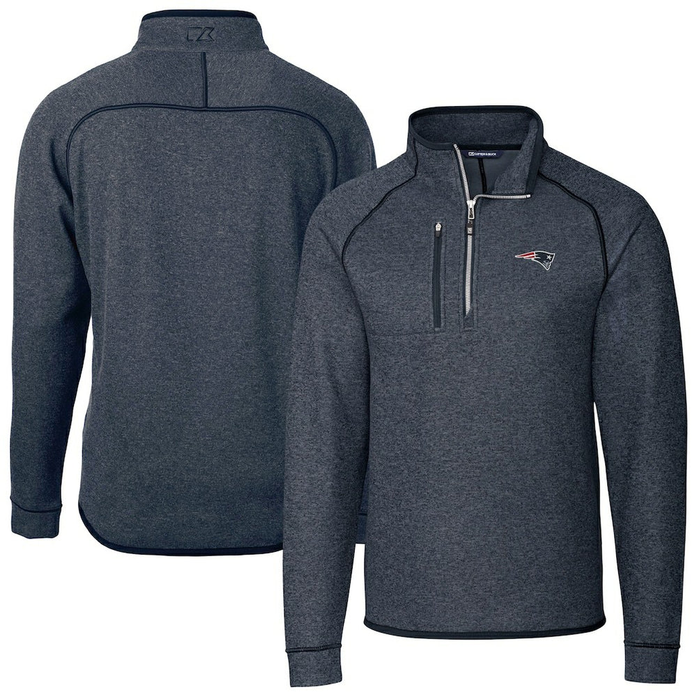 New England Patriots Cutter & Buck Big & Tall Mainsail Sweater-Knit Half-Zip Jacket - Heather Navy Jackets