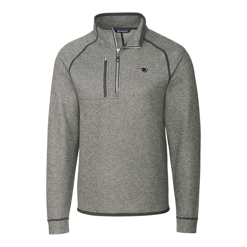 New England Patriots Cutter & Buck Big & Tall Mainsail Sweater-Knit Half-Zip Jacket - Heather Gray Jackets