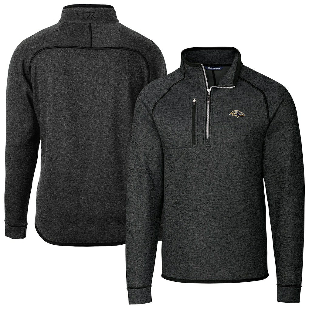Baltimore Ravens Cutter & Buck Big & Tall Mainsail Sweater-Knit Half-Zip Jacket - Heather Charcoal Jackets