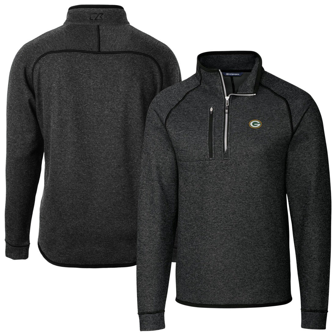 Green Bay Packers Cutter & Buck Big & Tall Mainsail Sweater-Knit Half-Zip Jacket - Heather Charcoal Jackets