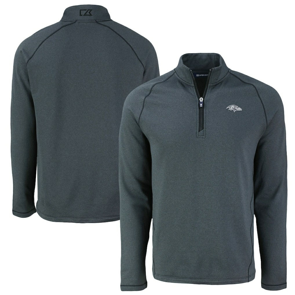Baltimore Ravens Cutter & Buck Peshastin Eco Fleece Tri-Blend Raglan Recycled Quarter-Zip Jacket - Heather Black Jackets