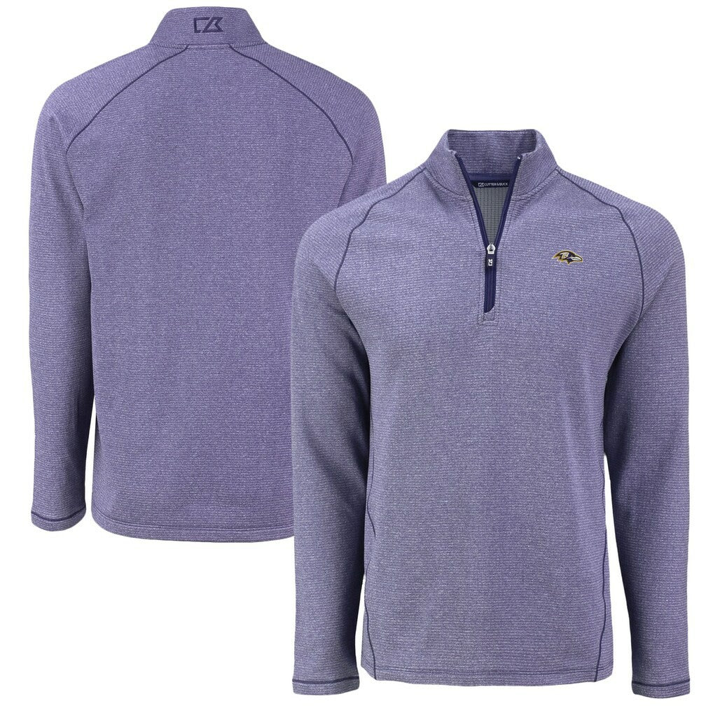 Baltimore Ravens Cutter & Buck Peshastin Eco Fleece Tri-Blend Raglan Recycled Quarter-Zip Jacket - Heather Purple Jackets