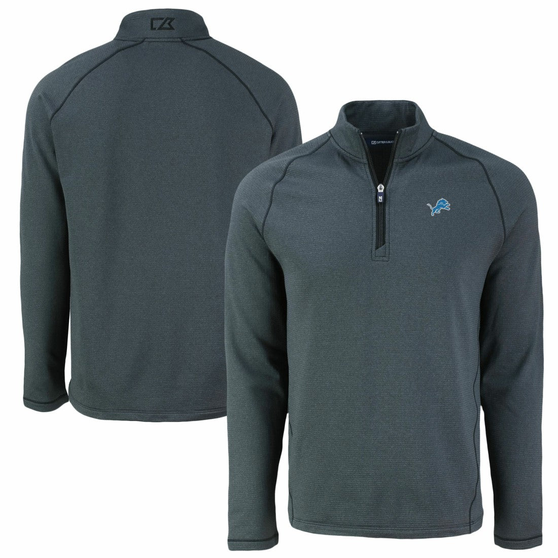 Detroit Lions Cutter & Buck Peshastin Eco Fleece Tri-Blend Raglan Recycled Quarter-Zip Jacket - Heather Black Jackets