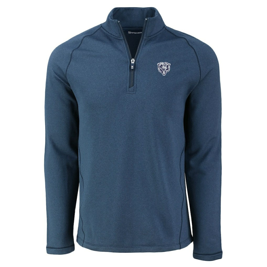 Chicago Bears Cutter & Buck Peshastin Eco Fleece Tri-Blend Raglan Recycled Quarter-Zip Jacket - Heather Navy Jackets