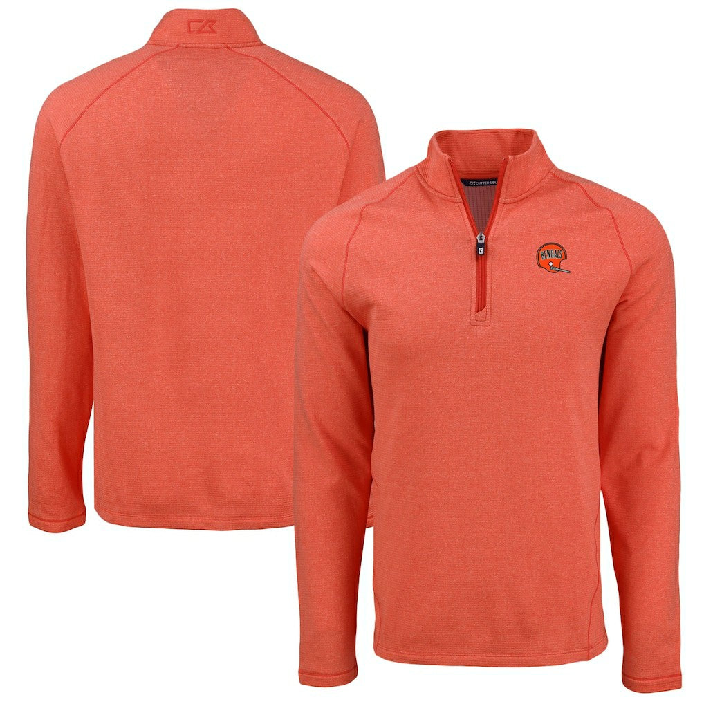 Cincinnati Bengals Cutter & Buck Peshastin Eco Fleece Tri-Blend Raglan Recycled Quarter-Zip Jacket - Heather Orange Jackets
