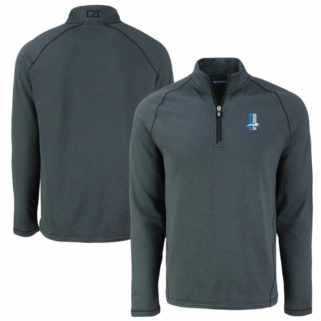 Detroit Lions Cutter & Buck Peshastin Eco Fleece Tri-Blend Raglan Recycled Quarter-Zip Jacket - Heather Black Jackets