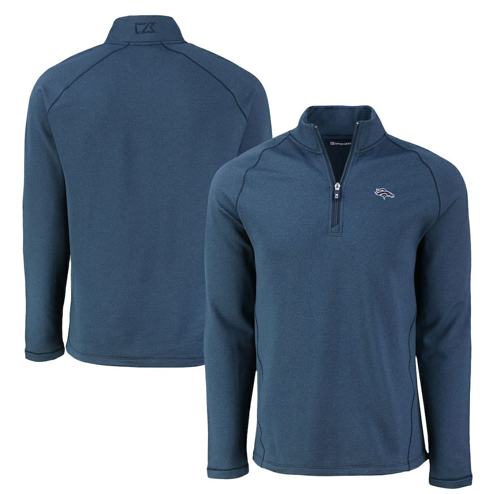 Denver Broncos Cutter & Buck Peshastin Eco Fleece Tri-Blend Raglan Recycled Quarter-Zip Jacket - Heather Navy Jackets