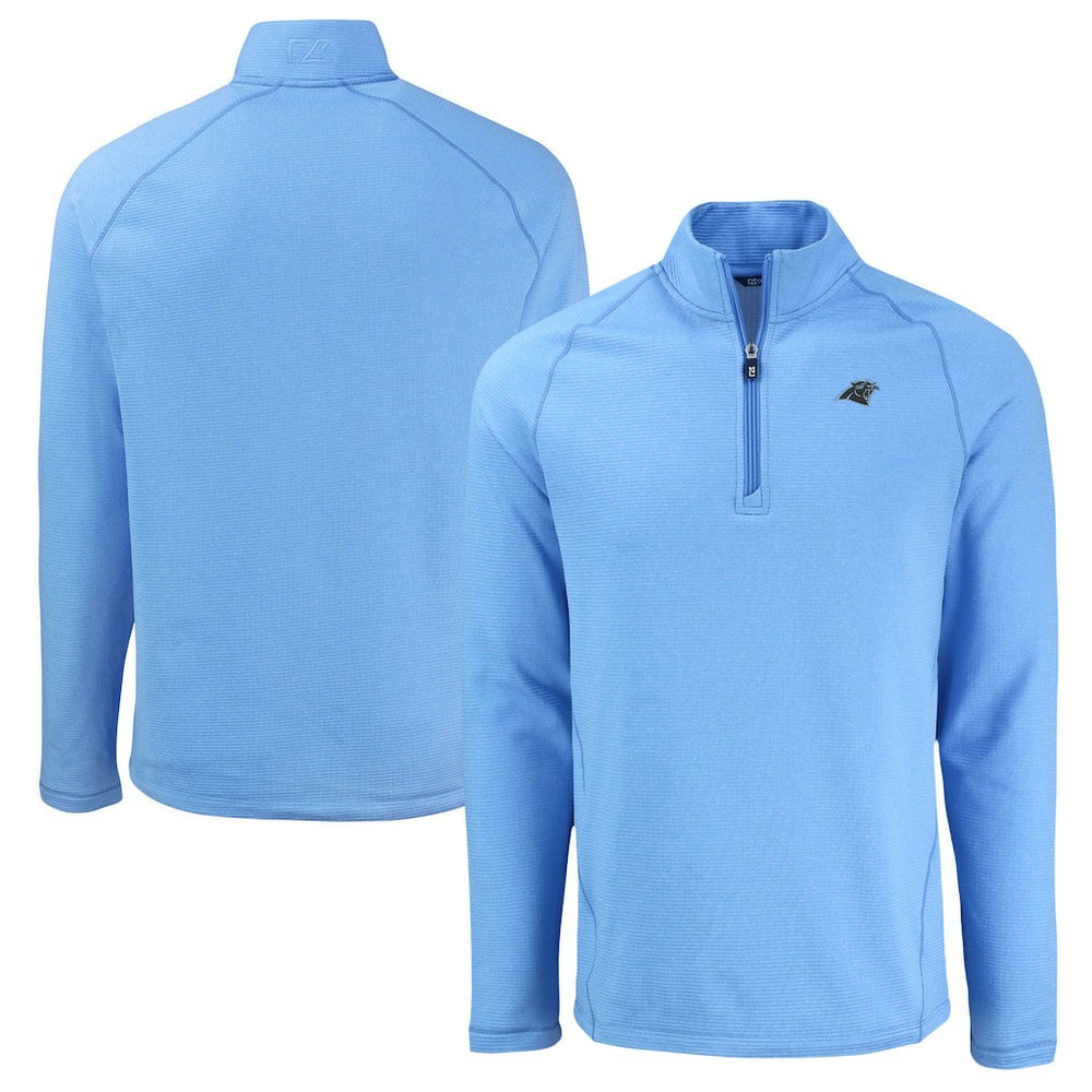 Carolina Panthers Cutter & Buck Peshastin Eco Fleece Tri-Blend Raglan Recycled Quarter-Zip Jacket - Heather Blue Jackets