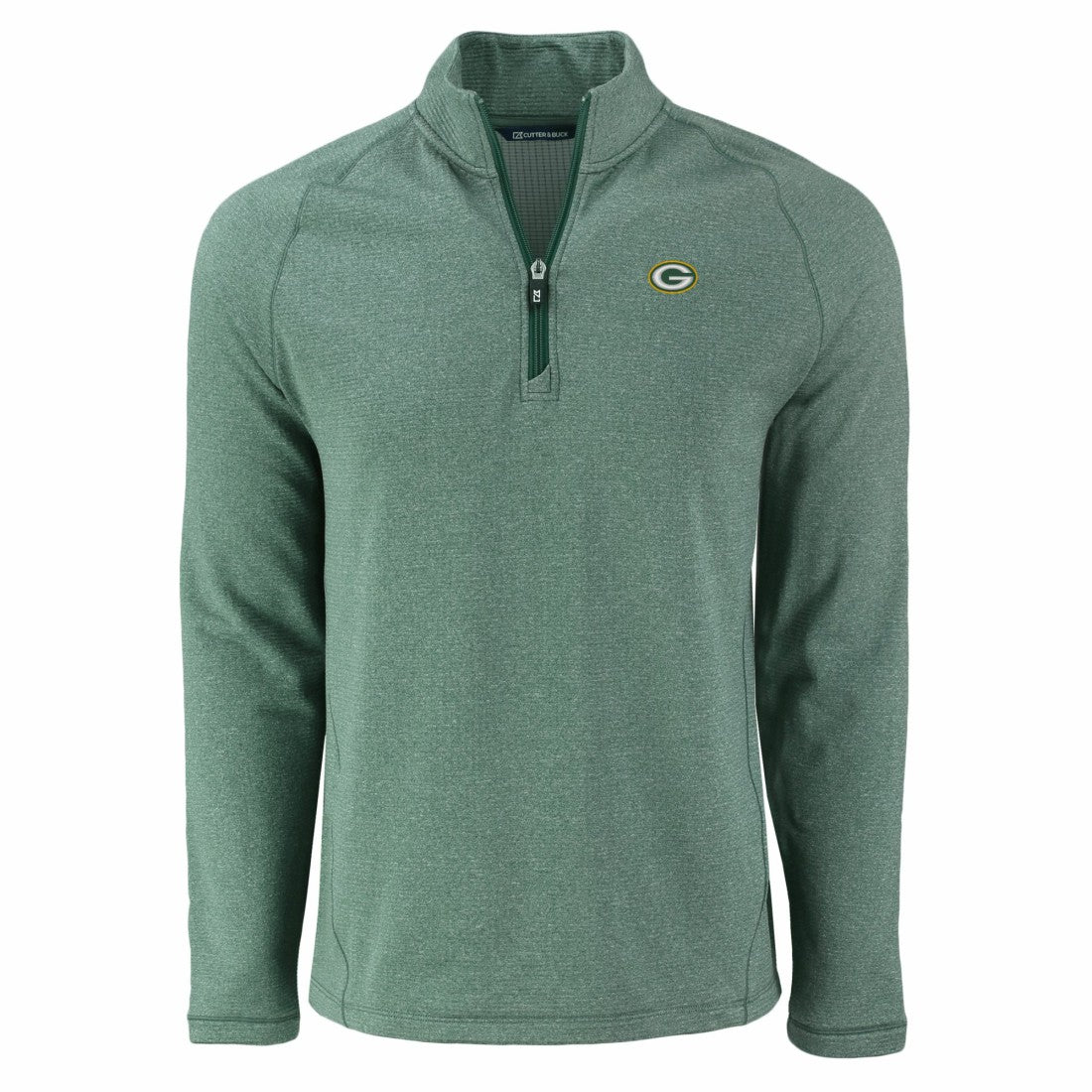 Green Bay Packers Cutter & Buck Peshastin Eco Fleece Tri-Blend Raglan Recycled Quarter-Zip Jacket - Heather Green Jackets