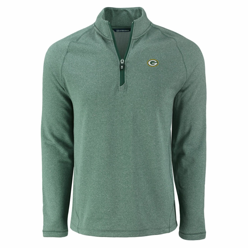 Green Bay Packers Cutter & Buck Peshastin Eco Fleece Tri-Blend Raglan Recycled Quarter-Zip Jacket - Heather Green Jackets