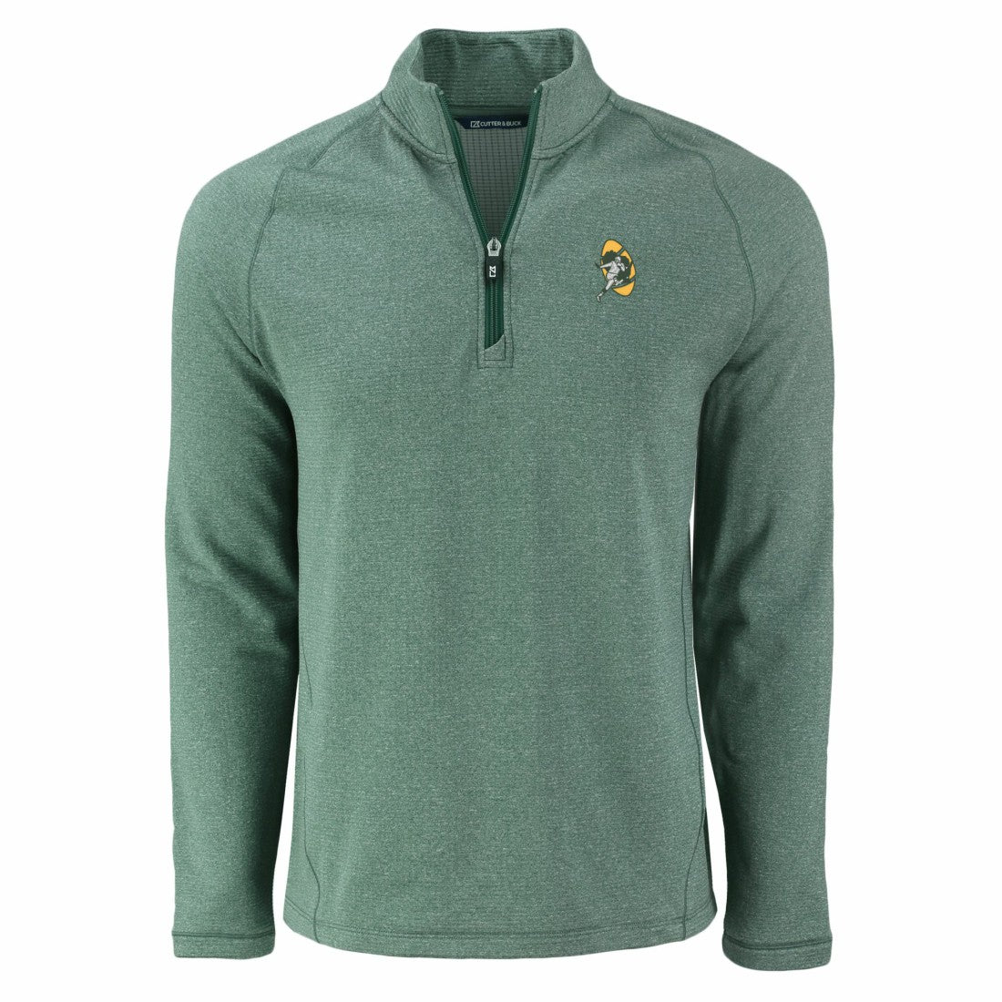 Green Bay Packers Cutter & Buck Peshastin Eco Fleece Tri-Blend Raglan Recycled Quarter-Zip Jacket - Heather Green Jackets