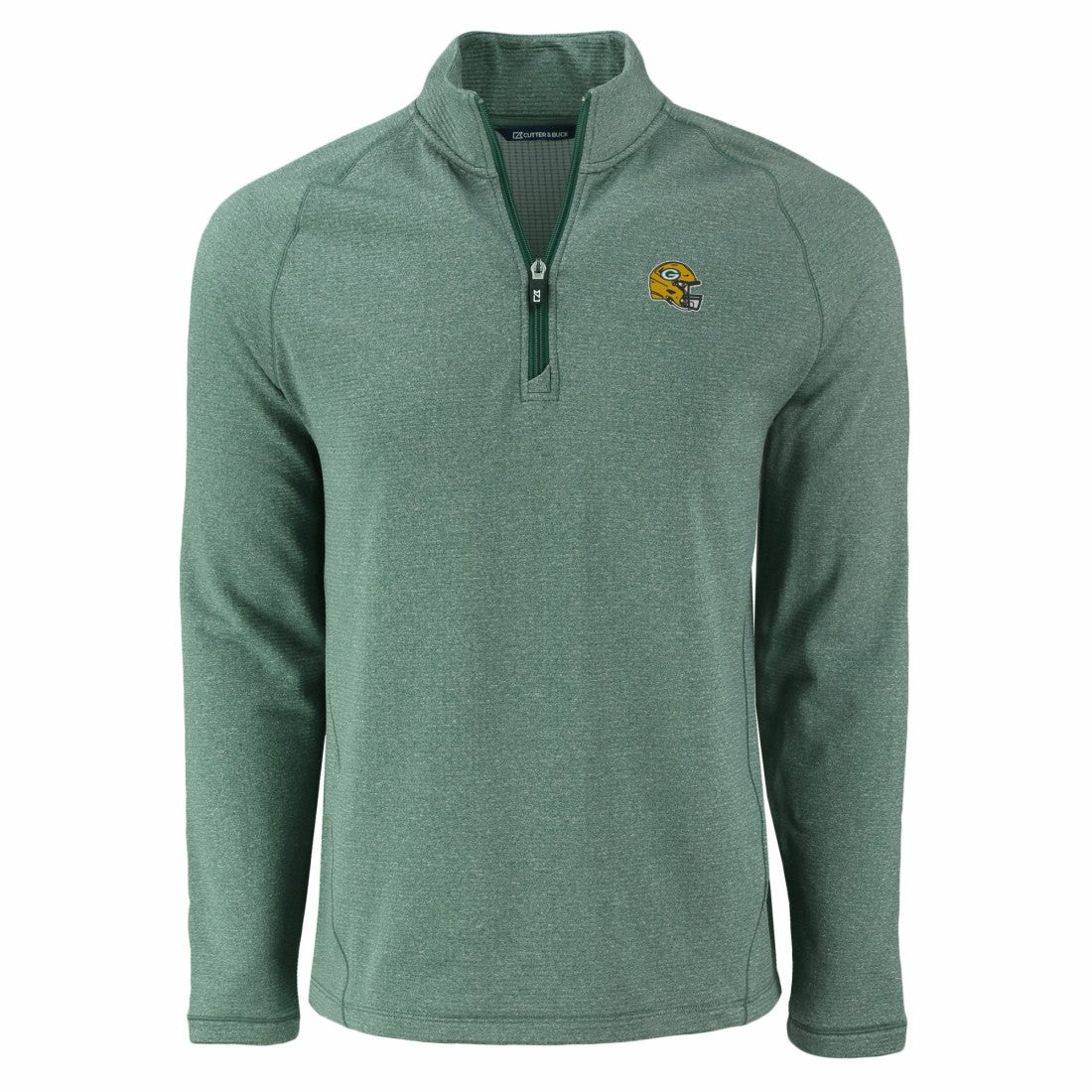 Green Bay Packers Cutter & Buck Peshastin Eco Fleece Tri-Blend Raglan Recycled Quarter-Zip Jacket - Heather Green Jackets