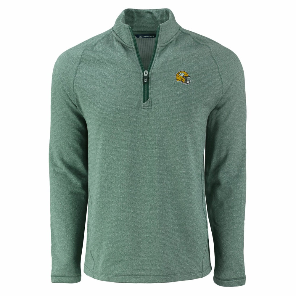 Green Bay Packers Cutter & Buck Peshastin Eco Fleece Tri-Blend Raglan Recycled Quarter-Zip Jacket - Heather Green Jackets