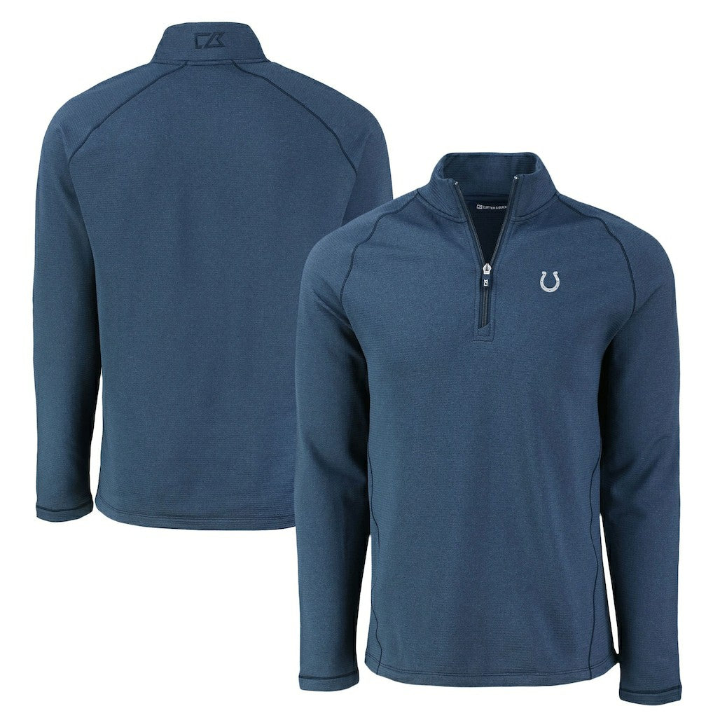 Indianapolis Colts Cutter & Buck Peshastin Eco Fleece Tri-Blend Raglan Recycled Quarter-Zip Jacket - Heather Navy Jackets