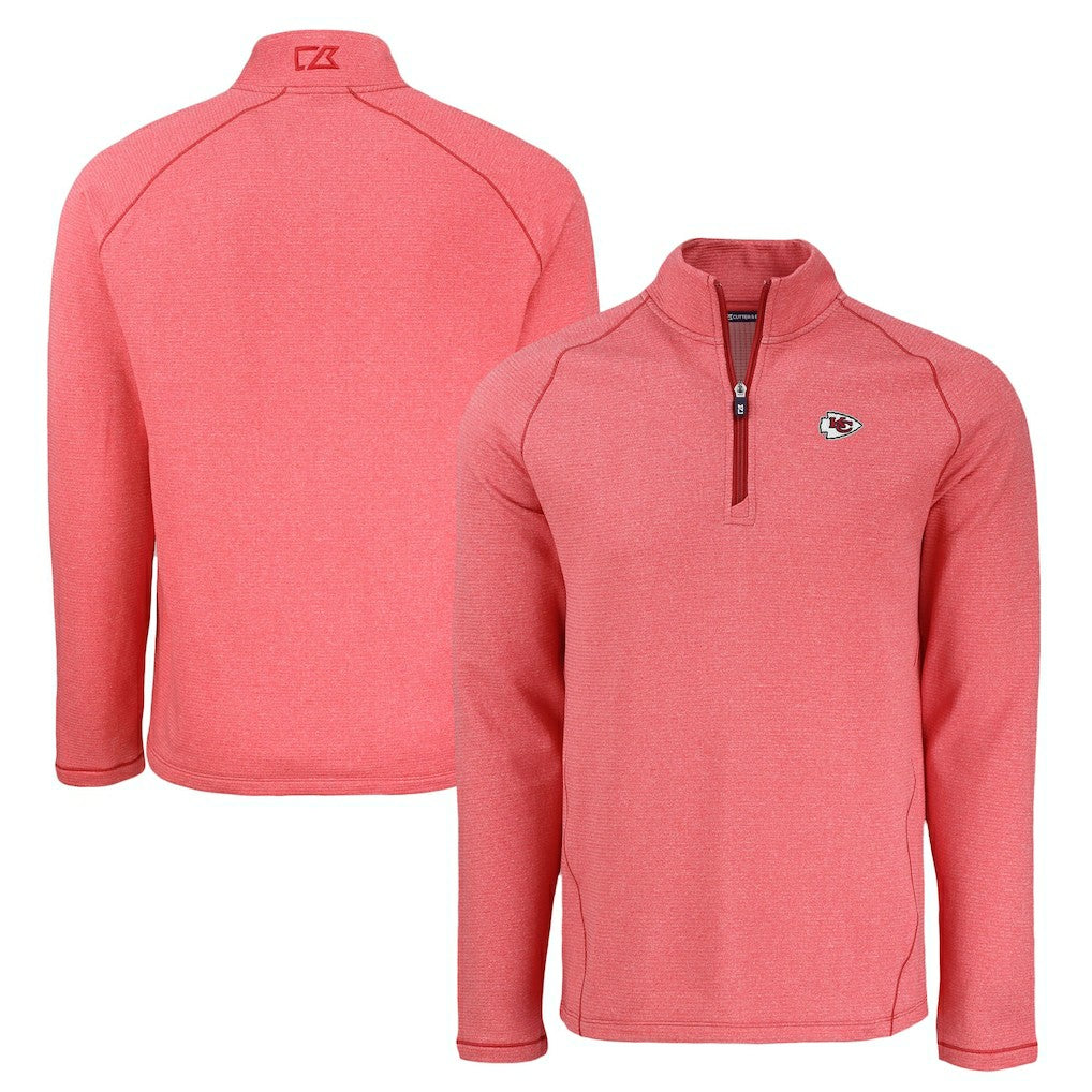 Kansas City Chiefs Cutter & Buck Peshastin Eco Fleece Tri-Blend Raglan Recycled Quarter-Zip Jacket - Heather Red Jackets