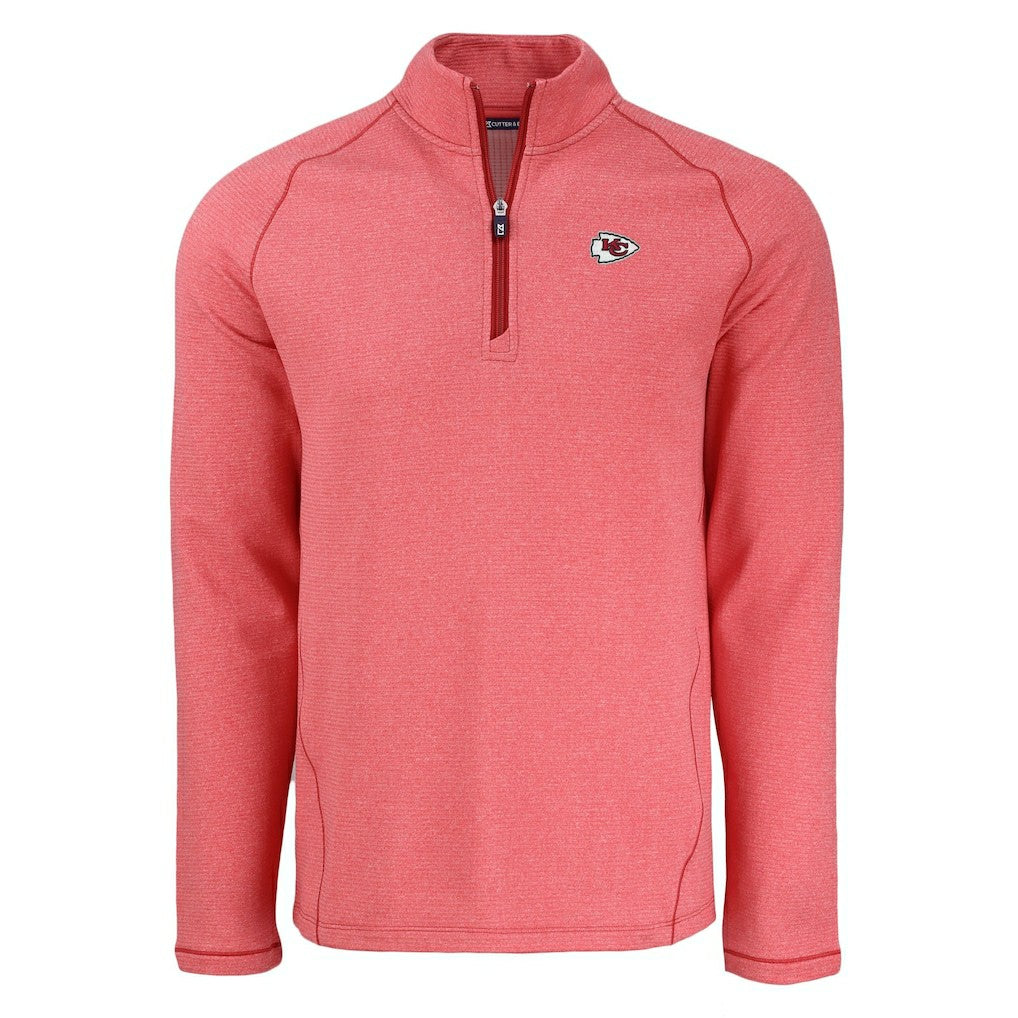 Kansas City Chiefs Cutter & Buck Peshastin Eco Fleece Tri-Blend Raglan Recycled Quarter-Zip Jacket - Heather Red Jackets