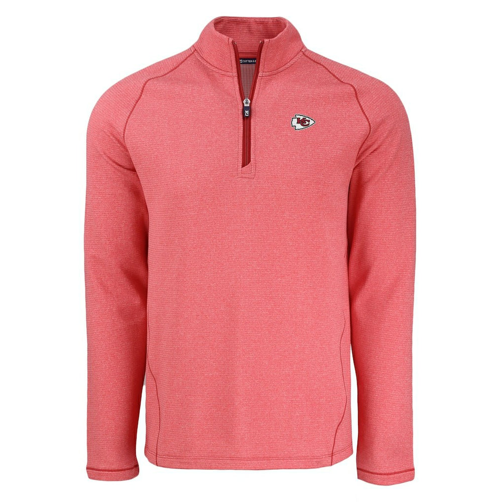 Kansas City Chiefs Cutter & Buck Peshastin Eco Fleece Tri-Blend Raglan Recycled Quarter-Zip Jacket - Heather Red Jackets