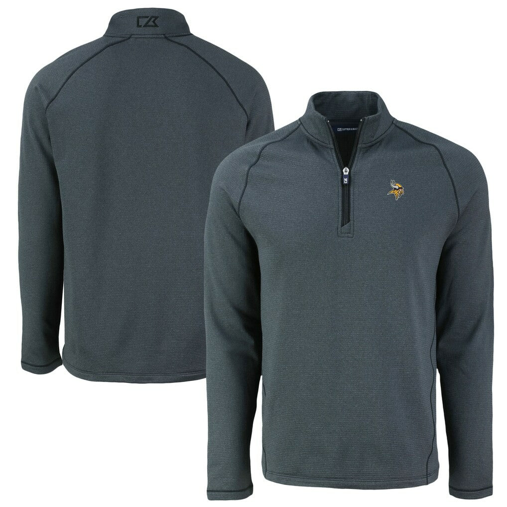 Minnesota Vikings Cutter & Buck Peshastin Eco Fleece Tri-Blend Raglan Recycled Quarter-Zip Jacket - Heather Black Jackets
