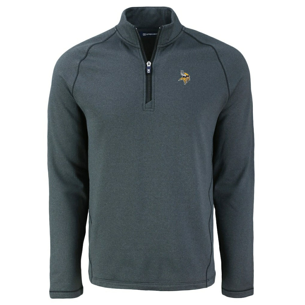Minnesota Vikings Cutter & Buck Peshastin Eco Fleece Tri-Blend Raglan Recycled Quarter-Zip Jacket - Heather Black Jackets