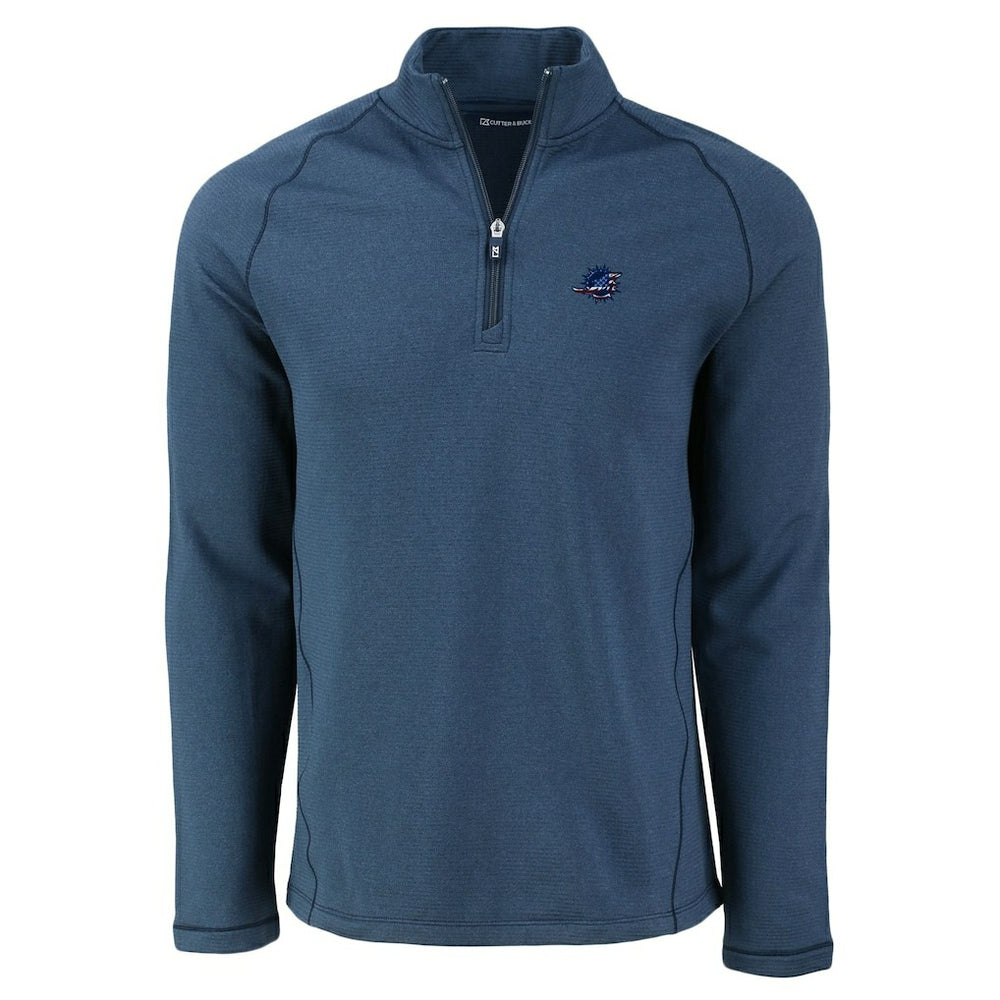 Miami Dolphins Cutter & Buck Peshastin Eco Fleece Tri-Blend Raglan Recycled Quarter-Zip Jacket - Heather Navy Jackets