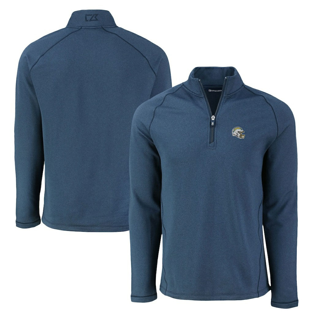 Los Angeles Chargers Cutter & Buck Peshastin Eco Fleece Tri-Blend Raglan Recycled Quarter-Zip Jacket - Heather Navy Jackets