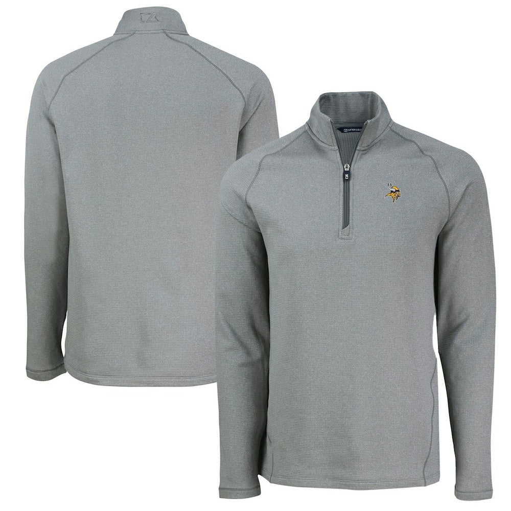 Minnesota Vikings Cutter & Buck Peshastin Eco Fleece Tri-Blend Raglan Recycled Quarter-Zip Jacket - Heather Gray Jackets