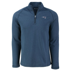 New England Patriots Cutter & Buck Peshastin Eco Fleece Tri-Blend Raglan Recycled Quarter-Zip Jacket - Heather Navy Jackets