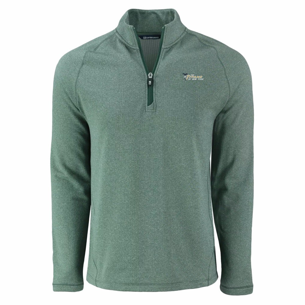New York Jets Cutter & Buck Peshastin Eco Fleece Recycled Half-Zip Top - Heather Green Tops