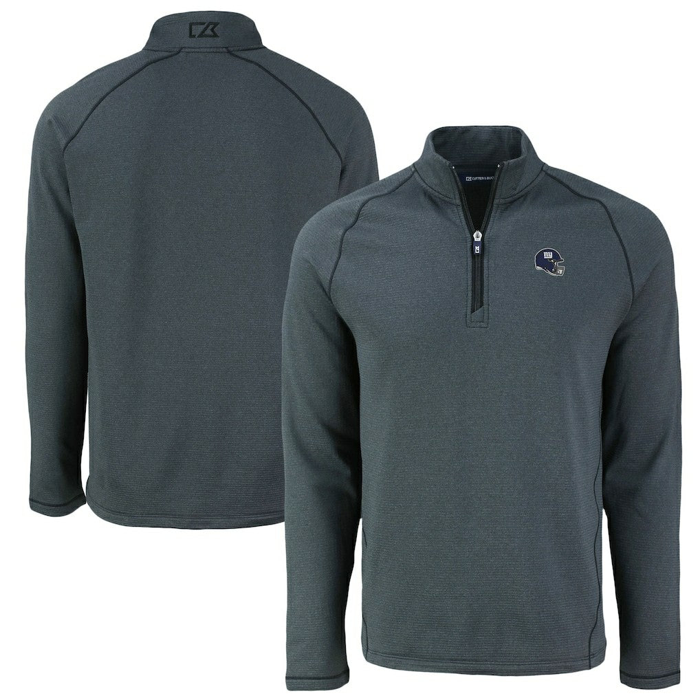 New York Giants Cutter & Buck Peshastin Eco Fleece Tri-Blend Raglan Recycled Quarter-Zip Jacket - Heather Black Jackets