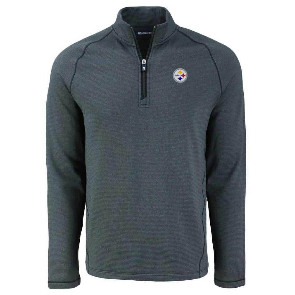 Pittsburgh Steelers Cutter & Buck Peshastin Eco Fleece Tri-Blend Raglan Recycled Quarter-Zip Jacket - Heather Black Jackets