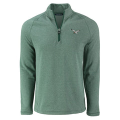 Philadelphia Eagles Cutter & Buck Peshastin Eco Fleece Tri-Blend Raglan Recycled Quarter-Zip Jacket - Heather Kelly Green Jackets