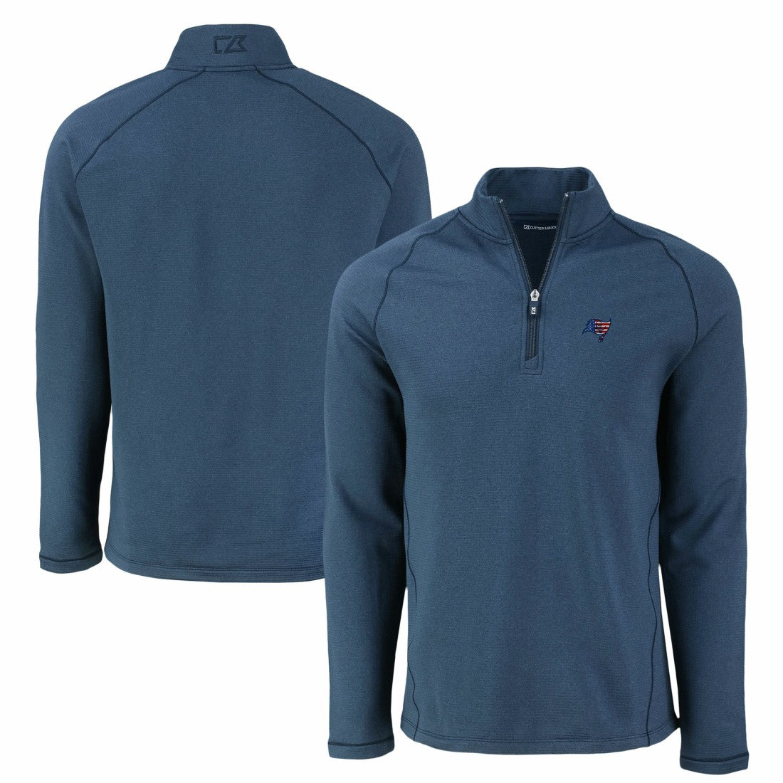 Tampa Bay Buccaneers Cutter & Buck Peshastin Eco Fleece Tri-Blend Raglan Recycled Quarter-Zip Jacket - Heather Navy Jackets