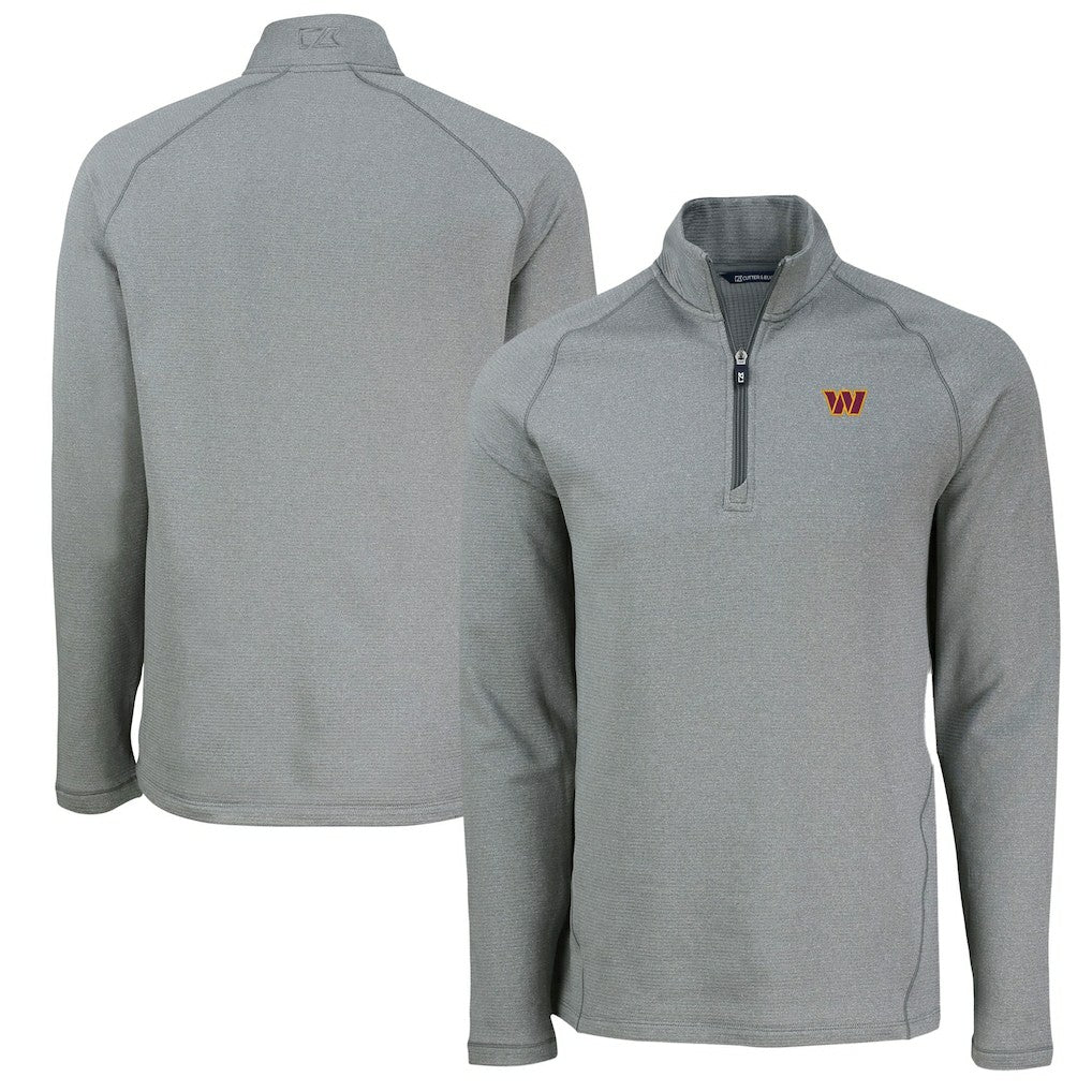 Washington Commanders Cutter & Buck Peshastin Eco Fleece Tri-Blend Raglan Recycled Quarter-Zip Jacket - Heather Gray Jackets
