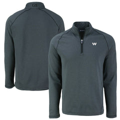 Washington Commanders Cutter & Buck Peshastin Eco Fleece Tri-Blend Raglan Recycled Quarter-Zip Jacket - Heather Black Jackets