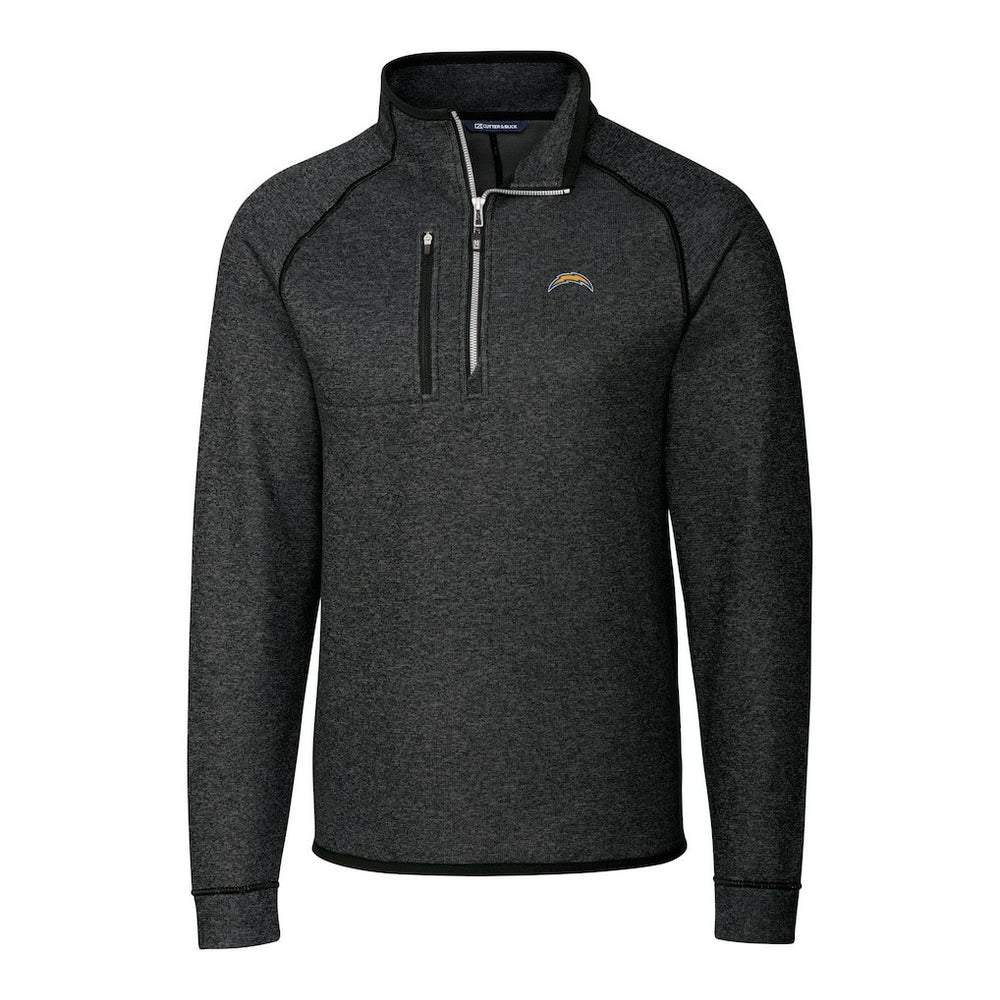 Los Angeles Chargers Cutter & Buck Big & Tall Mainsail Sweater-Knit Raglan Half-Zip Jacket - Heather Charcoal Jackets