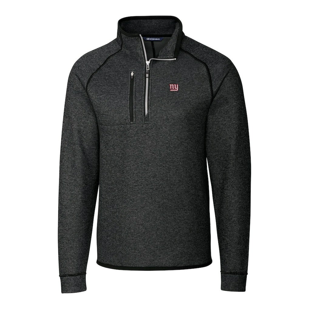 New York Giants Cutter & Buck Big & Tall Mainsail Sweater-Knit Raglan Half-Zip Jacket - Heather Charcoal Jackets