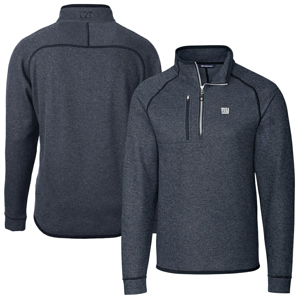 New York Giants Cutter & Buck Big & Tall Mainsail Sweater-Knit Raglan Half-Zip Jacket - Heather Navy Jackets
