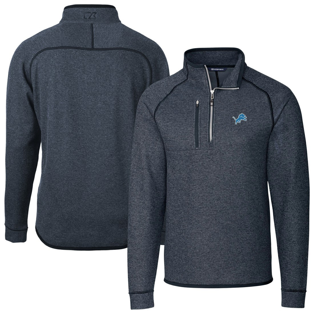 Detroit Lions Cutter & Buck Big & Tall Mainsail Sweater-Knit Raglan Half-Zip Jacket - Heather Navy Jackets