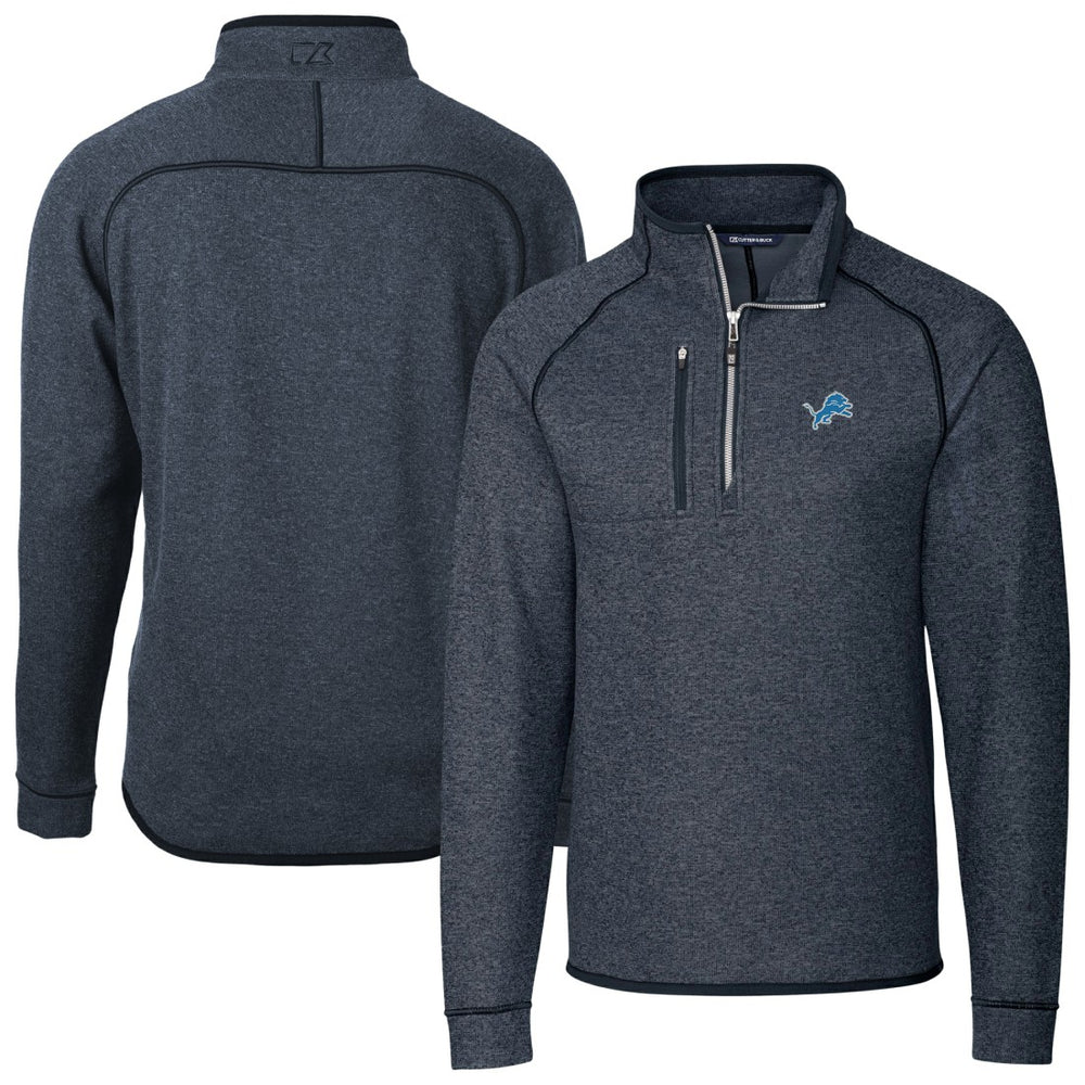 Detroit Lions Cutter & Buck Big & Tall Mainsail Sweater-Knit Raglan Half-Zip Jacket - Heather Navy Jackets