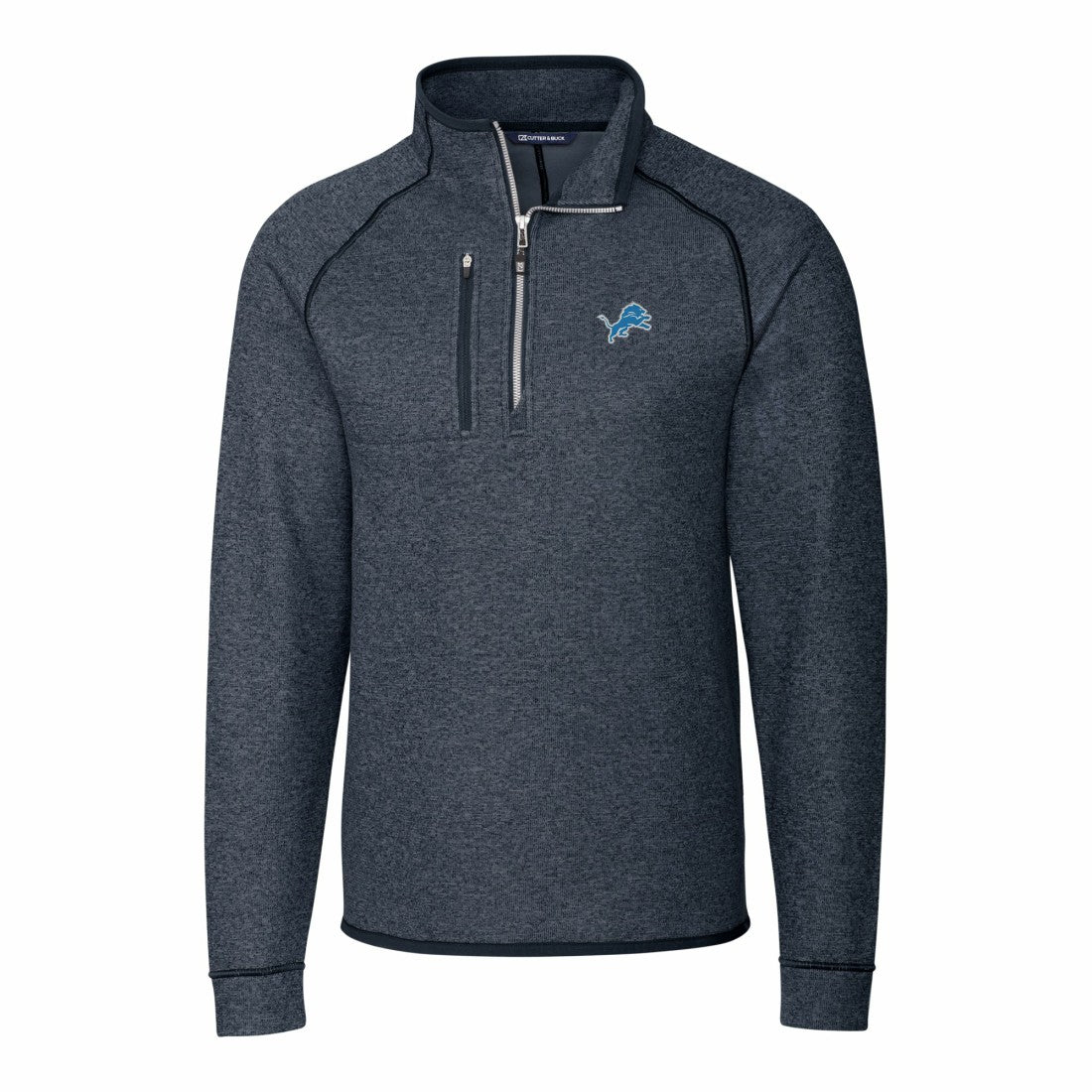 Detroit Lions Cutter & Buck Big & Tall Mainsail Sweater-Knit Raglan Half-Zip Jacket - Heather Navy Jackets