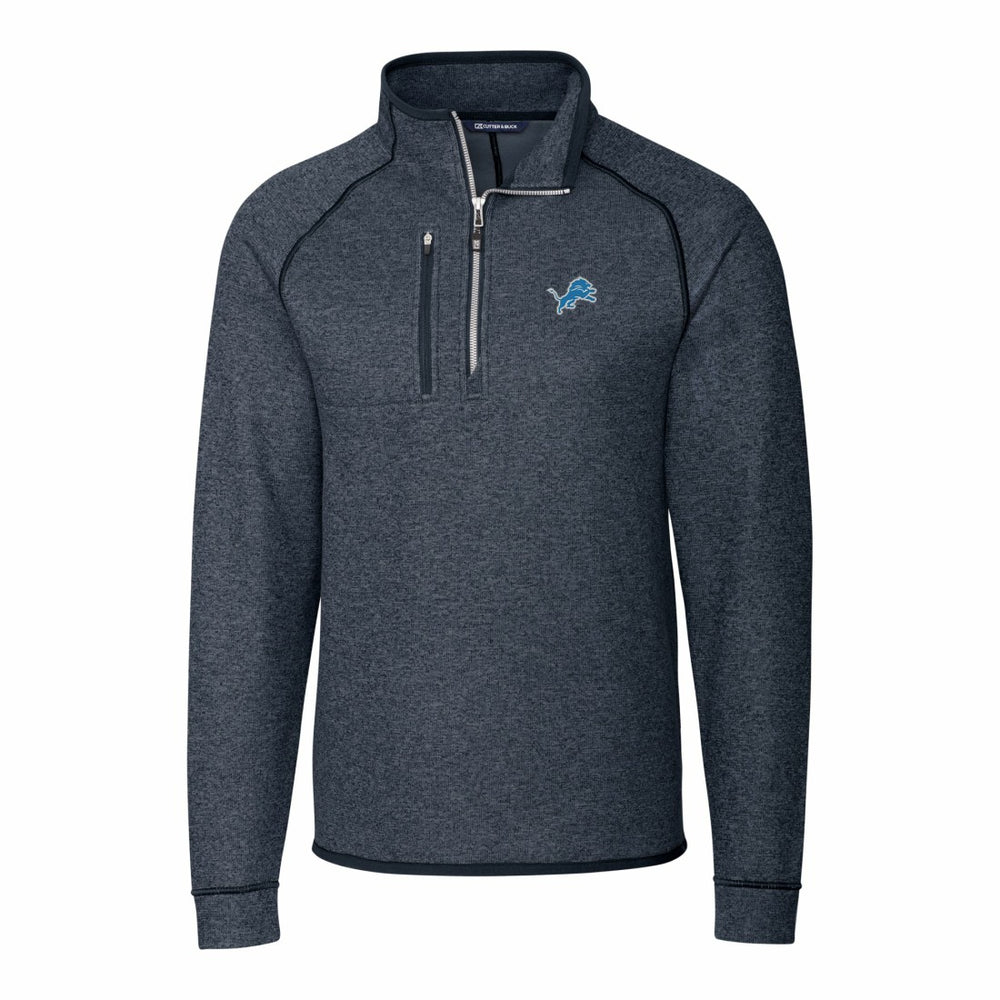 Detroit Lions Cutter & Buck Big & Tall Mainsail Sweater-Knit Raglan Half-Zip Jacket - Heather Navy Jackets