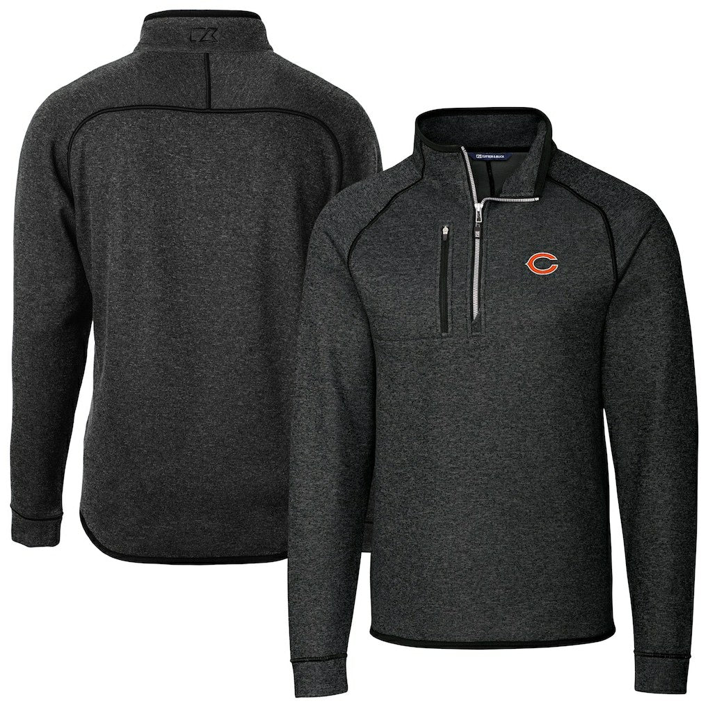 Chicago Bears Cutter & Buck Big & Tall Mainsail Sweater-Knit Raglan Half-Zip Jacket - Heather Charcoal Jackets