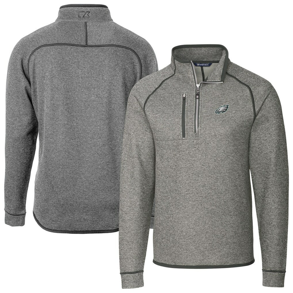 Philadelphia Eagles Cutter & Buck Big & Tall Mainsail Sweater-Knit Raglan Half-Zip Jacket - Heather Gray Jackets