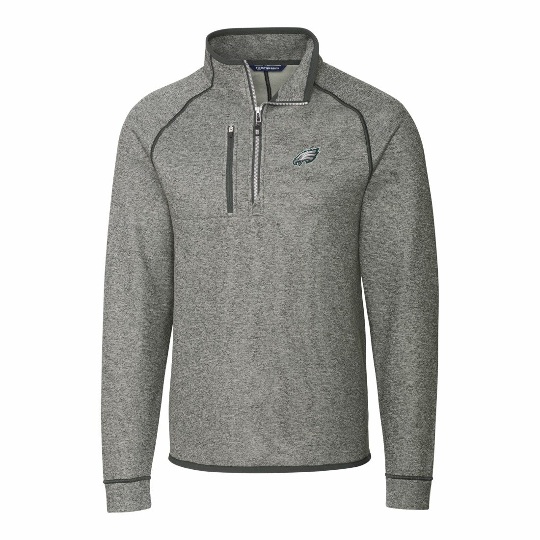 Philadelphia Eagles Cutter & Buck Big & Tall Mainsail Sweater-Knit Raglan Half-Zip Jacket - Heather Gray Jackets