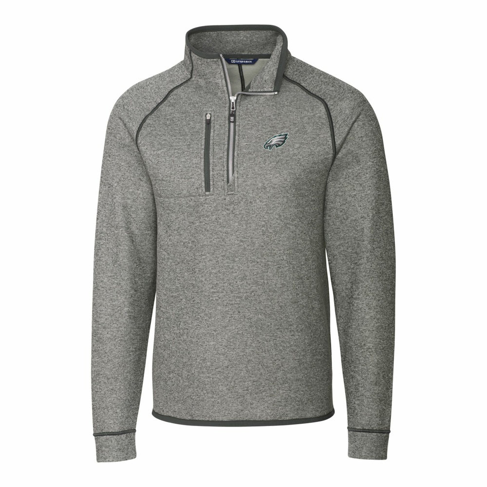 Philadelphia Eagles Cutter & Buck Big & Tall Mainsail Sweater-Knit Raglan Half-Zip Jacket - Heather Gray Jackets