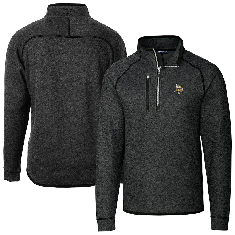 Minnesota Vikings Cutter & Buck Big & Tall Mainsail Sweater-Knit Raglan Half-Zip Jacket - Heather Charcoal Jackets