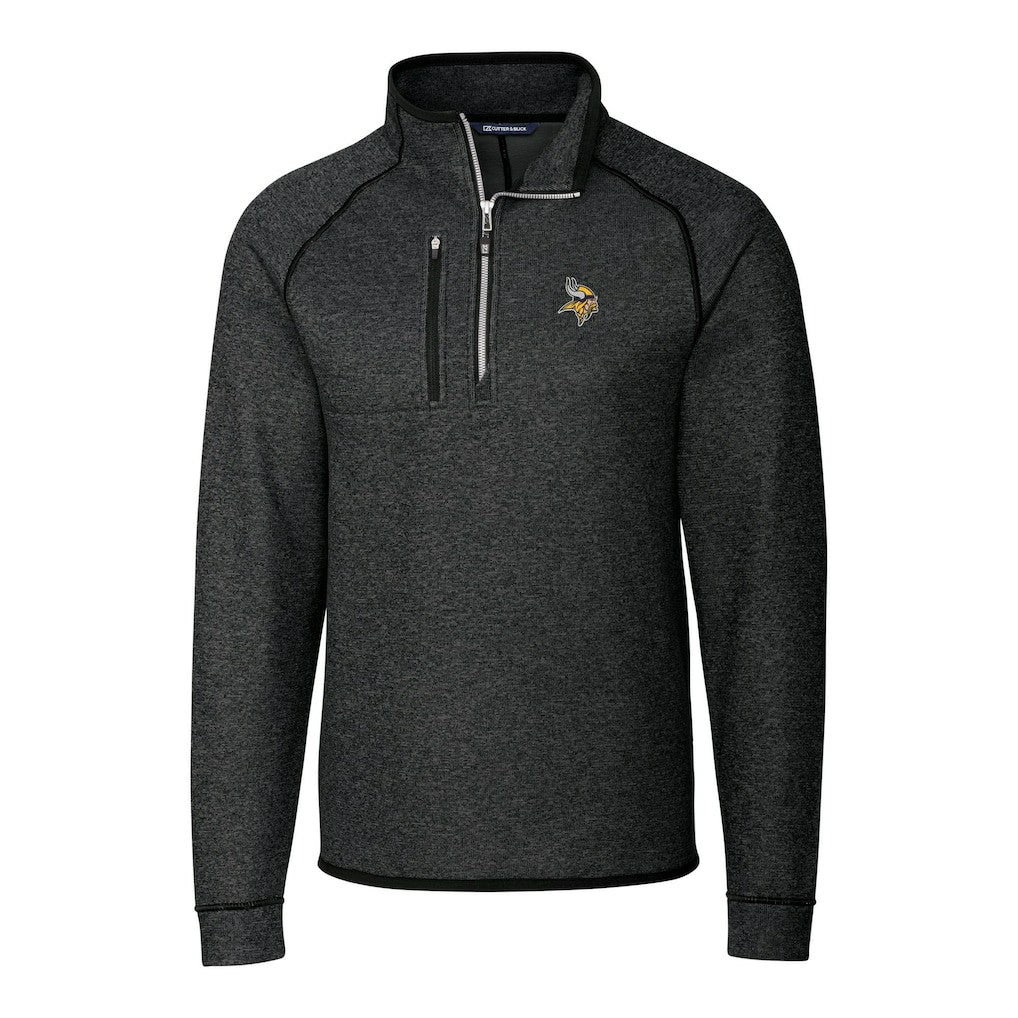 Minnesota Vikings Cutter & Buck Big & Tall Mainsail Sweater-Knit Raglan Half-Zip Jacket - Heather Charcoal Jackets
