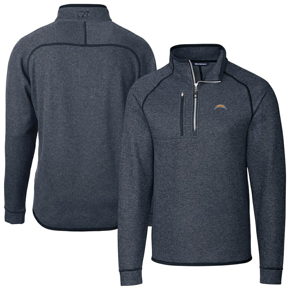 Los Angeles Chargers Cutter & Buck Big & Tall Mainsail Sweater-Knit Raglan Half-Zip Jacket - Heather Navy Jackets
