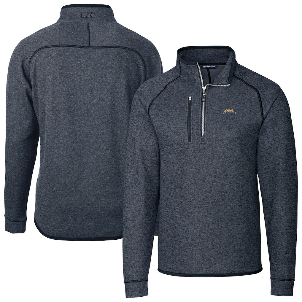 Los Angeles Chargers Cutter & Buck Big & Tall Mainsail Sweater-Knit Raglan Half-Zip Jacket - Heather Navy Jackets
